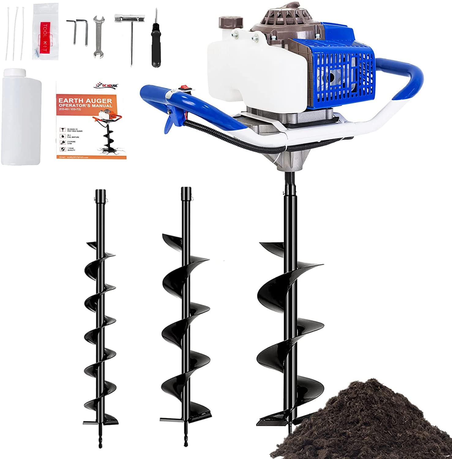 Buy 72CC 3.5HP Auger Post Hole Digger Gas Powered Earth Digger Engine with 3 Drill Bits 4 6 8