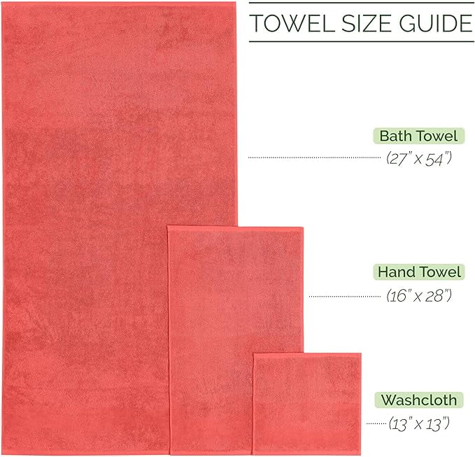 Elegant Comfort 6-Piece Towel Set - Three Line Popcorn Design, 100% Turkish Cotton, Soft and Absorbent, Quick-Drying, 2 Bath Towels, 2 Hand Towels, 2 Washcloths - Coral