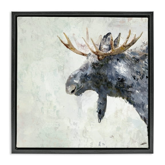 Stupell Industries Rustic Moose View Animals & Insects Painting Black Floater Framed Canvas Art Print Wall Art, 18 x 18