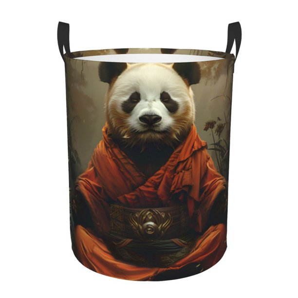 Fotbe Jungle Meditating Panda Cesto de Ropa con Asas, Cesto Impermeable de Gran Capacidad, Bolsa de Lavado para Dormitorio, Cesto de Ropa con Ruedas y Asas-Medium