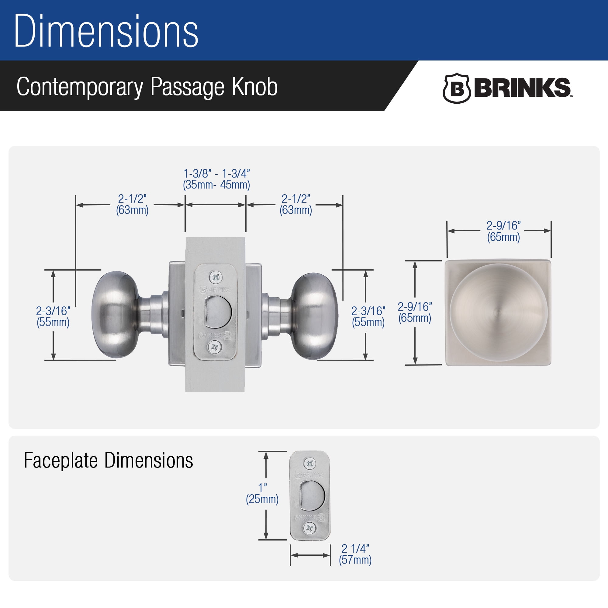 Brinks E2426119 Mendocino Passage Door Knob Set - Nickel