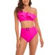 thumbnail image 3 of Bikini con volantes en color rojo rosa, de fibra de poliéster, con cintura alta y control de abdomen para fiestas y spas, talla S, 3 of 6