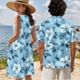 thumbnail image 4 of KUIFORTI Matching Hawaiian Outfits Loose Cut for Family Womens Summer Dresses Blue Tropical Flower Washable Round Neck for Beach Seaside 4-Way Stretch, 4 of 6
