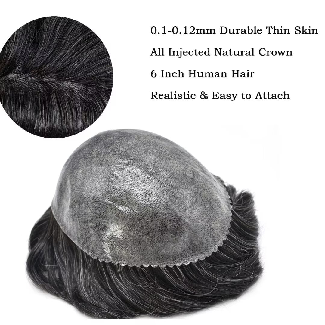 LYRICAL HAIR Toupee Hair for Men Thin Skin Mens Toupee Human Hair Replacement System 7"X9" All Poly Mens Hairpiece PU Injected Mens Wig Units