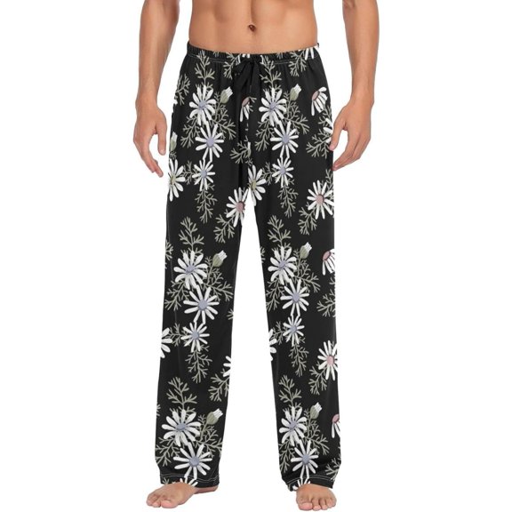 Floral Daisy Ghost Pajama Pants, Men's Lounge Pants Light with Drawstring and Pockets, Christmas New Year Birthday Father's Day Gifts, XX-Large