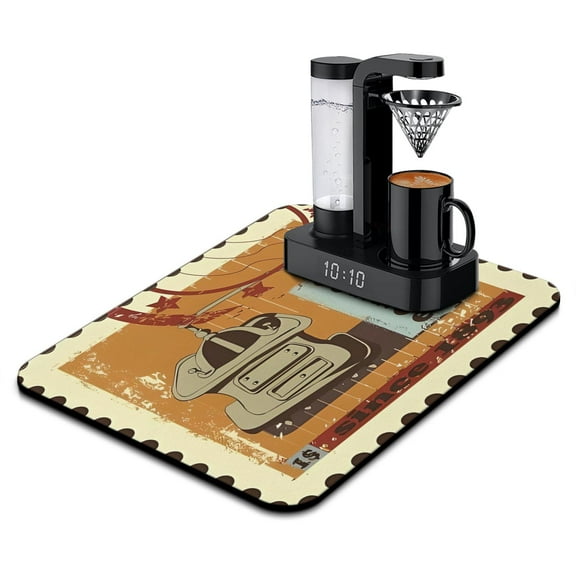 Coffee Mat, Coffee Vintage Stamp Coffee Bar Mat for Countertop, Rubber Backed Dish Drying Mat for Counter, Absorbent Coffee Bar Accessories Fit Under Coffee Maker Espresso Me Machine 18x24in