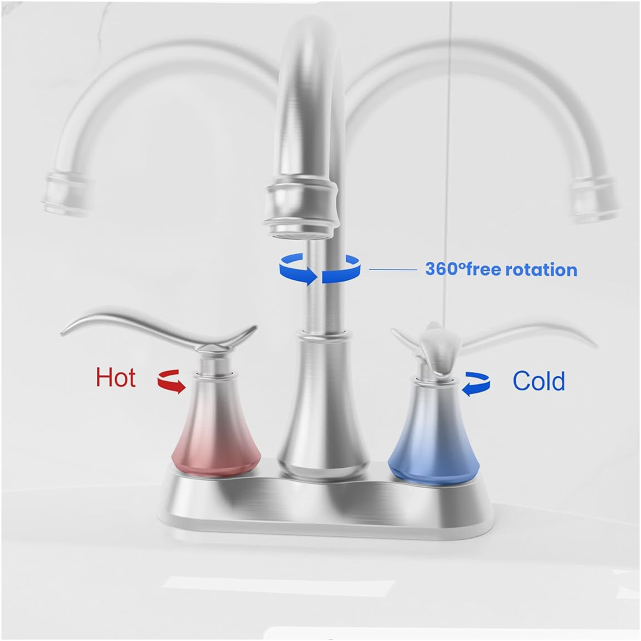 JERFIT 4-inch Centerset Bathroom Sink Faucet, 2-Handle High Arc Swivel Spout, Brushed Nickel, with Pop-Up Drain & Supplies