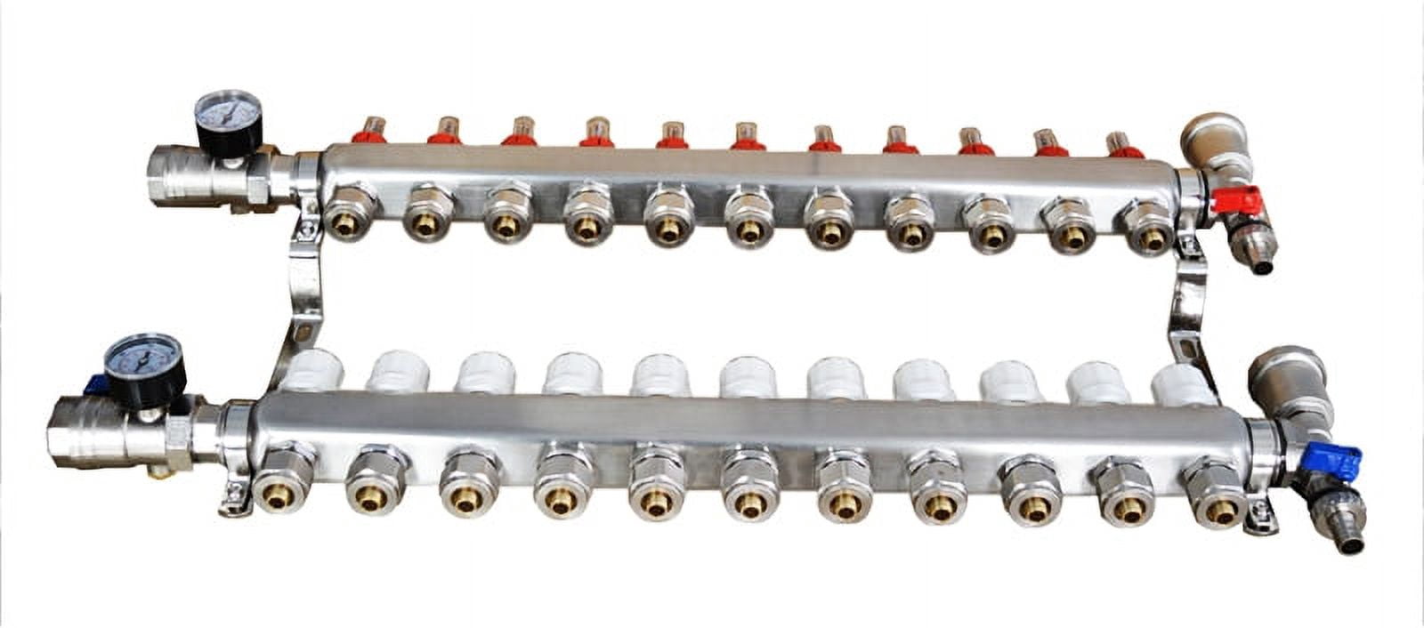 EQCOTWEA 11-Branch PEX Radiant Floor Heating Manifold Set Floor Heating Water Distributor Pipe Fittings Stainless Steel