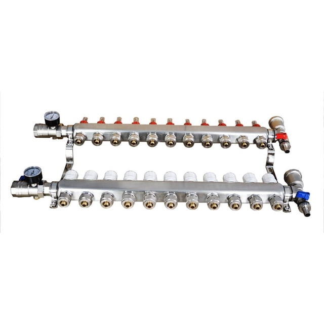 Floor Heating Water Distributor PEX Radiant Floor In Floor Heat Manifold Set (11 Branches) Stainless Steel