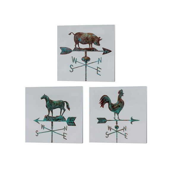 Great Art Now Rural Relic - Horse. Pig & Rooster by Arnie Fisk 3 Piece Canvas Art Set Each 14W x 14H