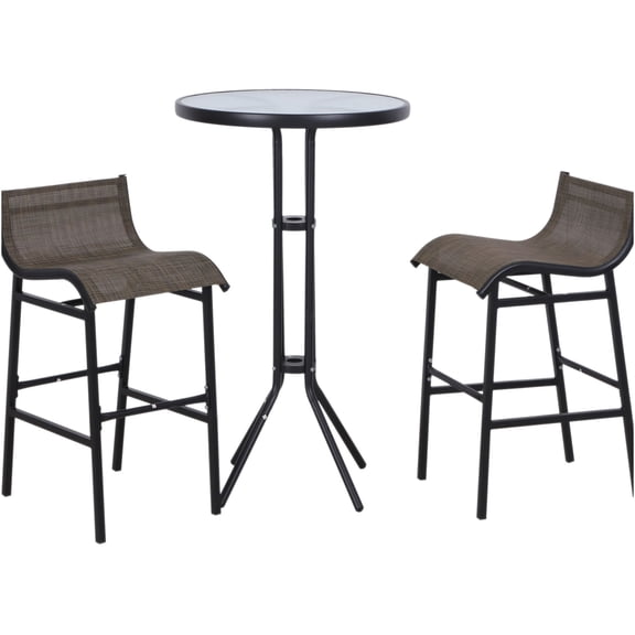 JERFIT 3-Piece Outdoor Bistro Set with Tempered Glass Table & 2 Mesh Chairs, Tan Patio Bar Height Dining Set for Garden, Poolside, Balcony