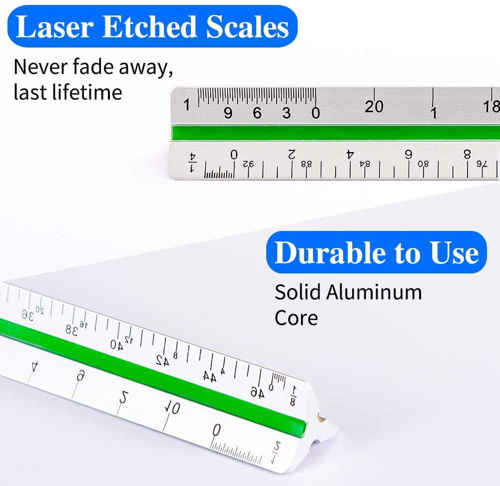 EFBENE Architect Scale Solid Aluminum Laser Etched 12 inch 