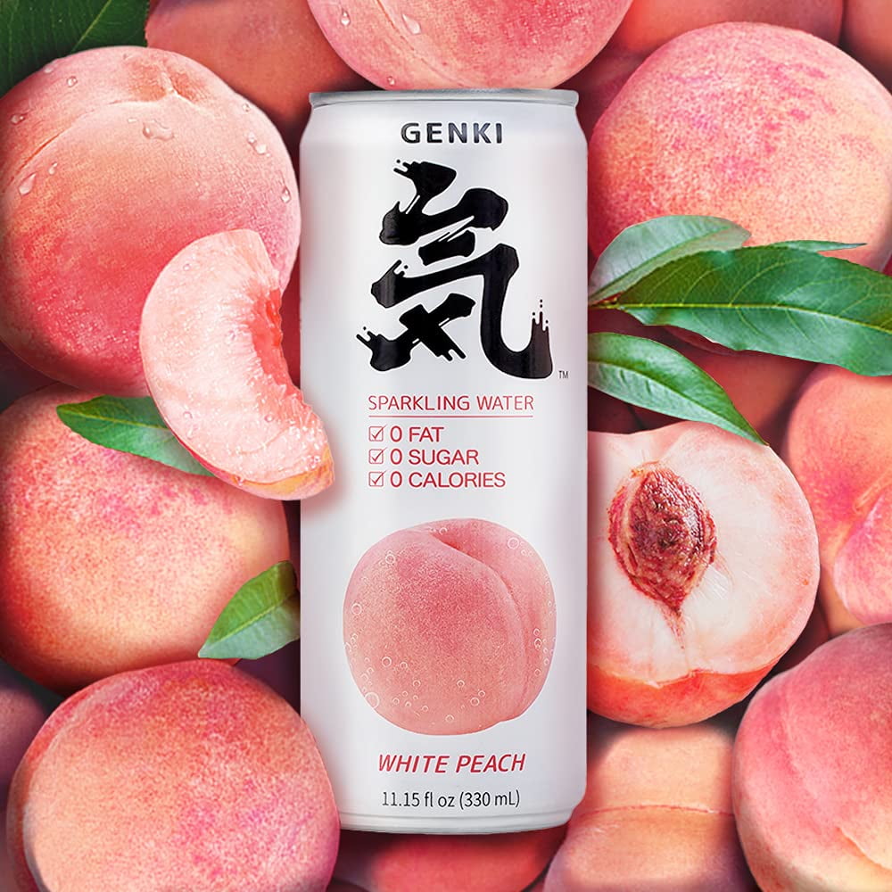 GENKI FOREST White Peach Sparkling Water, 11.15 FL oz, 24 pack cans