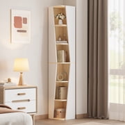 IRONCK 71 Tall Narrow Bookcase, 6 Tier Corner Bookshelf, Cube Storage Display Shelf for Home Office, Natural