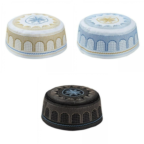 Xuanheng 3pcs Islamic Muslim Mens Prayer Kufi Hat Structured Beanie Embroidered Topi