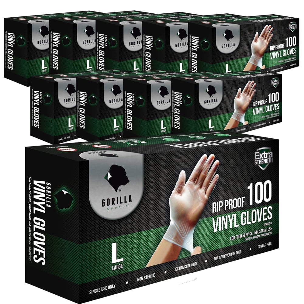 Gorilla Supply Extra Strong 4mil Vinyl Gloves, Large 1000 count
