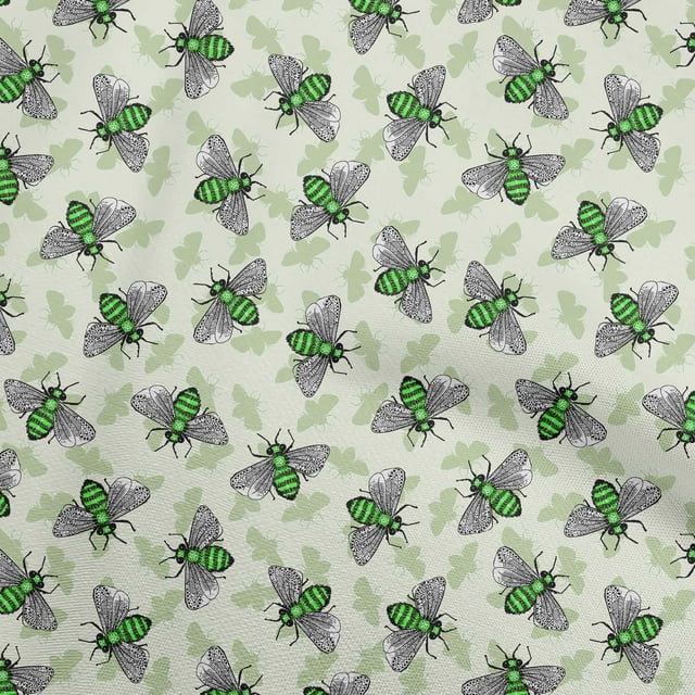 oneOone Rayon Light Olive Green Fabric Floral & Bee Craft Projects Decor Fabric Printed By The Yard 56 Inch Wide