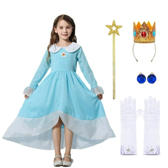 Super Bros Princess Peach Costume for Girls Birthday Halloween Christmas Cosplay Dress Up with Rich Accessories