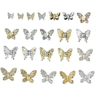 TRIANU 3D Alloy Butterfly Nail Charms,10 PCS Metal Butterfly Nail Gems Nail  Rhinestones Shiny Crystal Nail Art Charms,Nail Decoration Rhinestones for