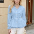 thumbnail image 2 of GUACER Fashion Womens Long Sleeve Tops Peplum Blouses V Neck Button Front Lace Trim Office Casual Outfits, 2 of 9