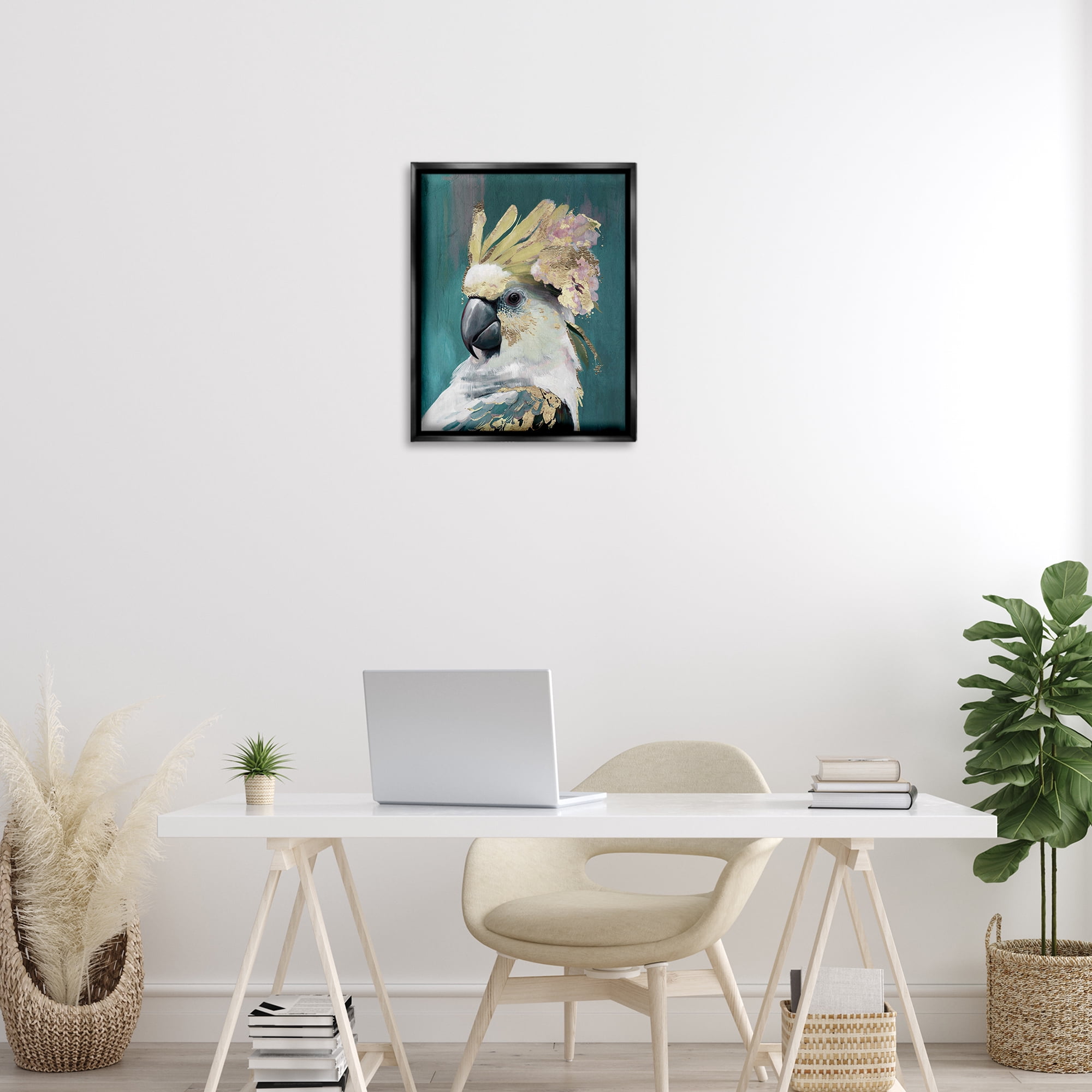 Stupell Industries Cockatoo with Gold Accents Animals Painting Black Floater Framed Canvas Art Print Wall Art, 17 x 21