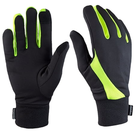 trailheads running gloves | lightweight gloves with touchscreen fingers - black/hi-vis (medium)