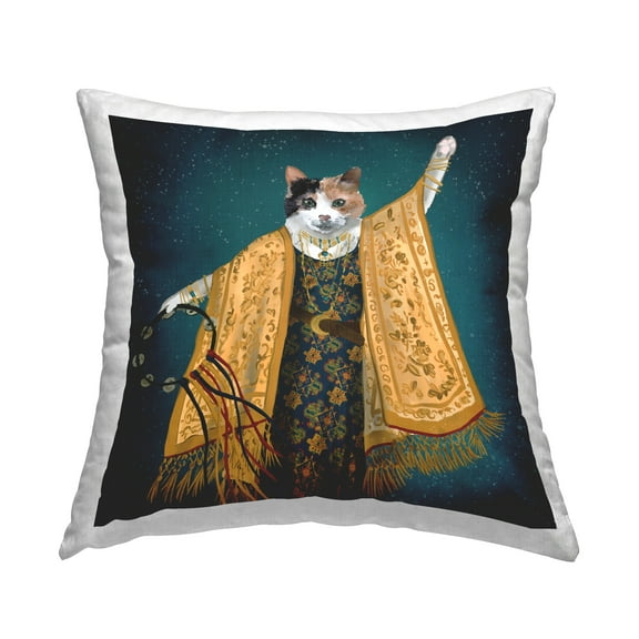 Stupell Industries Cat Boho Flowing Dress Fashion Design by House of Rose Throw Pillow