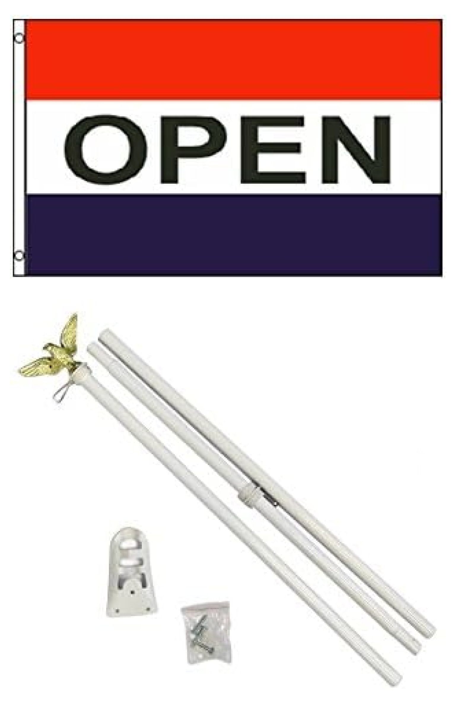 3x5 Open for Business Flag Kit - 6ft Outdoor Pole & Base - Commercial Store Sign - Grand Opening Banner - Highly Visible Advertising
