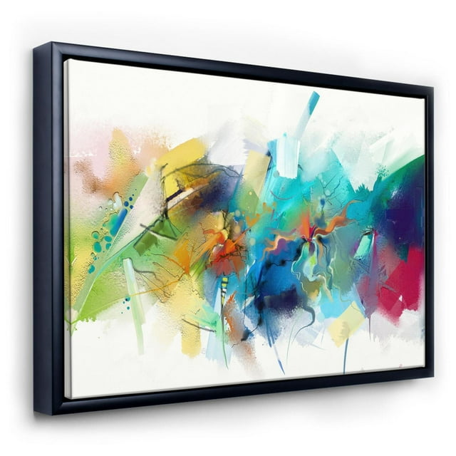 Designart Turquoise Story With Touches Of Yellow And Red FLOAT FRAME WALL ART