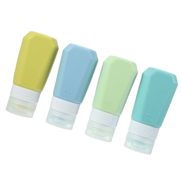 Unique Bargains 4 Pcs Bouteille de Voyage en Silicone pour Articles de Toilette 3 oz Bouteille de Toilette Étanche Contenant de Voyage 3,94 Pieds Jaune