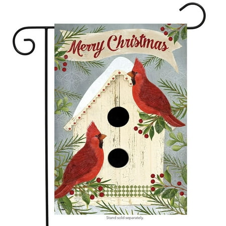 Christmas Cardinal Birdhouse Garden Flag Primitive Holiday 12.5