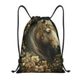 thumbnail image 1 of Saiise Palatial Gold Pattern Horse Pattern Sports Drawstring Backpack - String Swim Gym Bag with Wet Proof Pocket for Women&Men-Medium, 1 of 6