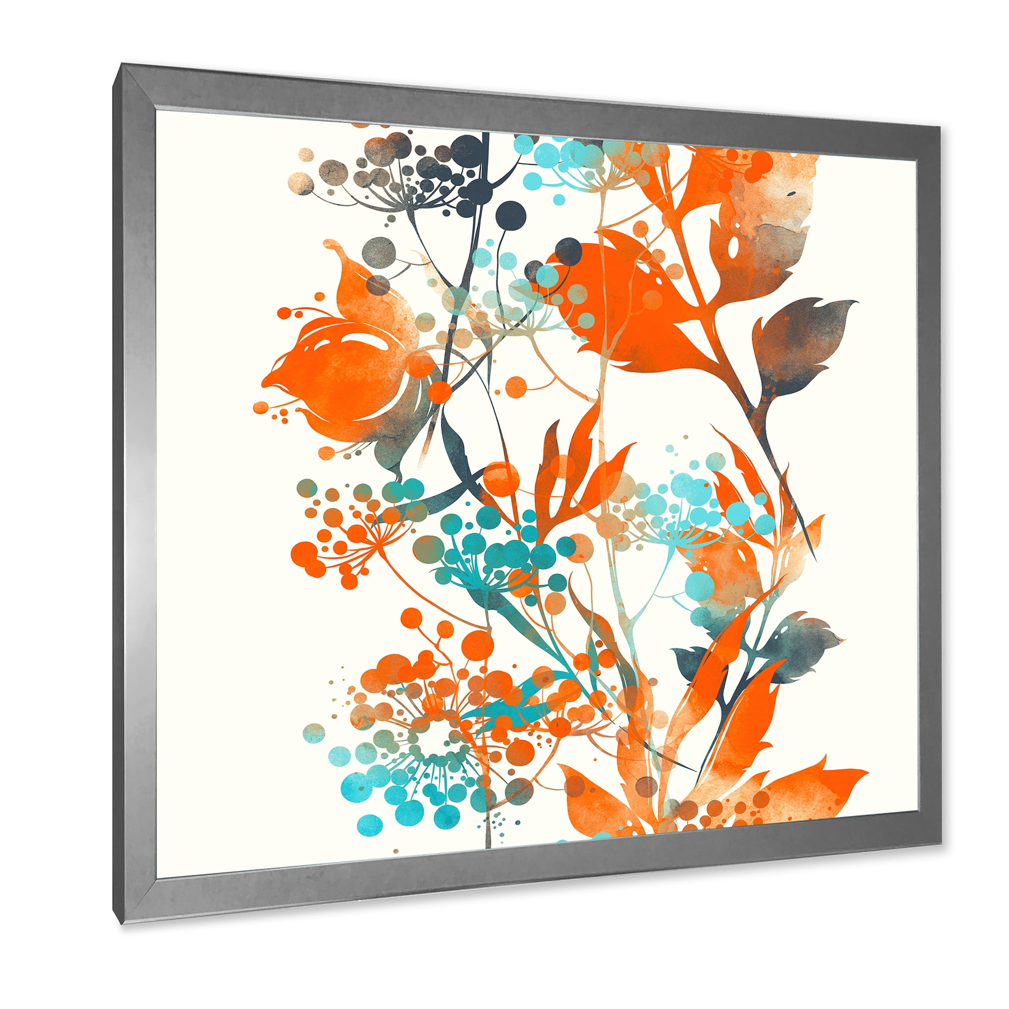 Designart 'Orange and Green Wildflowers III' Modern Framed Art Print