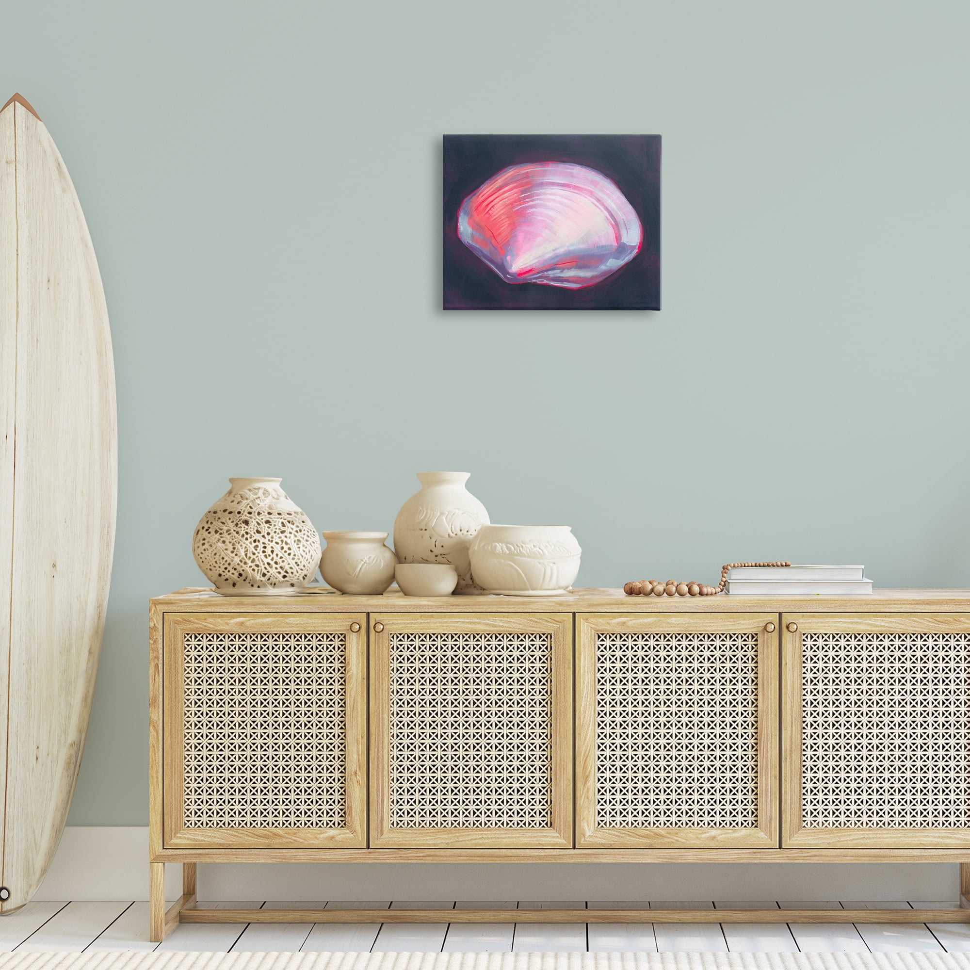 Stupell Industries Pink Clam on Black Animals & Insects Painting Gallery Wrapped Canvas Art Print Wall Art, 20 x 16
