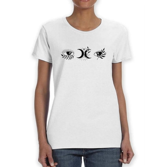 Moon And Evil Eyes Shaped T-Shirt Women -Image by Shutterstock, Female Large