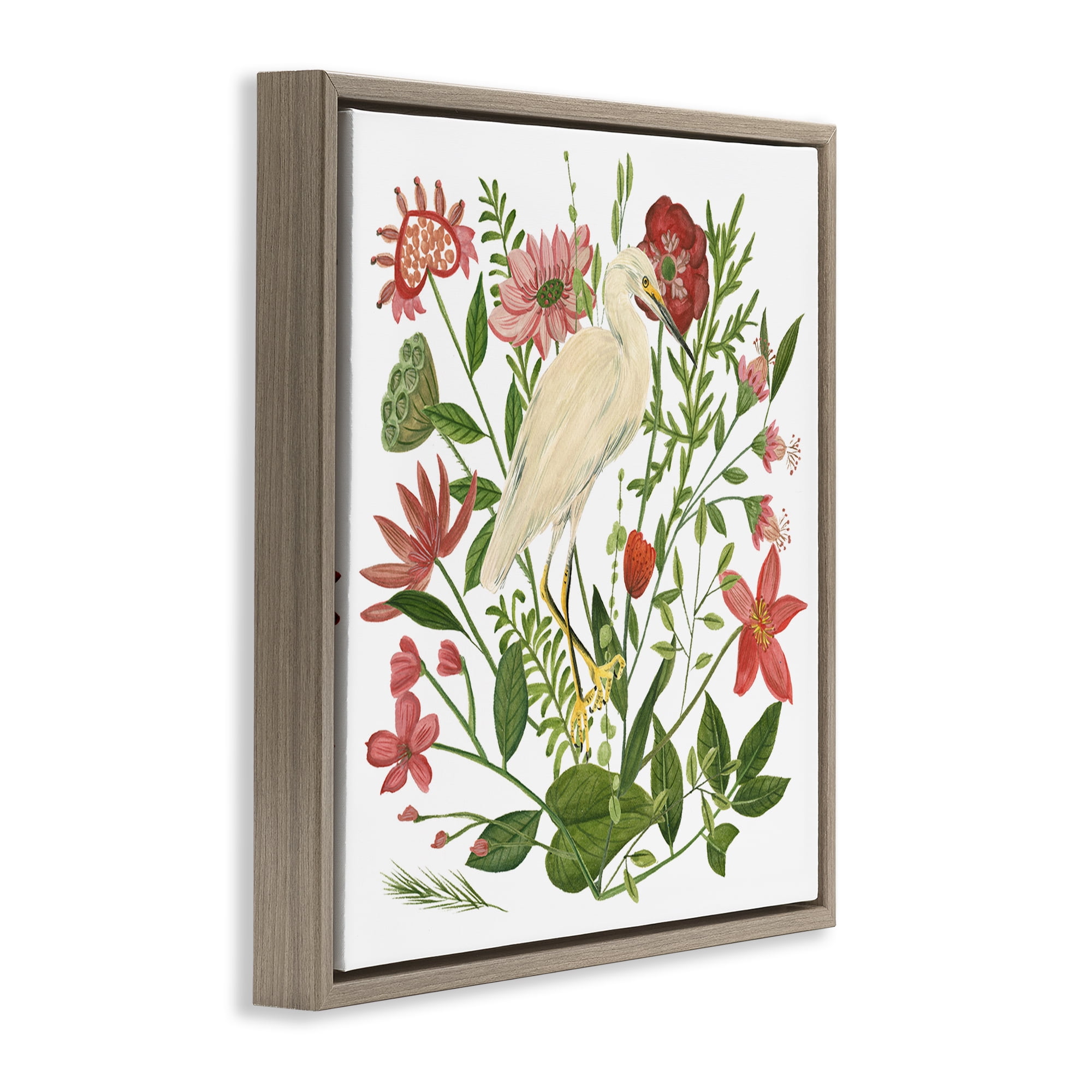 Stupell Industries Nautical Flowers & Egret Landscape Painting Brown Floater Framed Canvas Art Print Wall Art, 25 x 25
