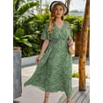 thumbnail image 4 of Women'S Plus Size Wrap V Neck Short Sleeve Ruffle Hem A Line Short Dress Green XXXL, 4 of 8