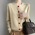 thumbnail image 2 of Wang6 Womens Lightweight Plus Size Cardigan Sweaters Fall Heart Button Open Front Knit Sweater Long Sleeve Loose Knitted Tops Ladies Crew Neck Solid Outwear Beige L, 2 of 4