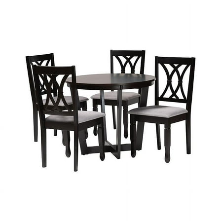 Baxton Studio Aggie Modern Grey Fabric and Dark Brown Finished Wood 5-Piece Dining Set
