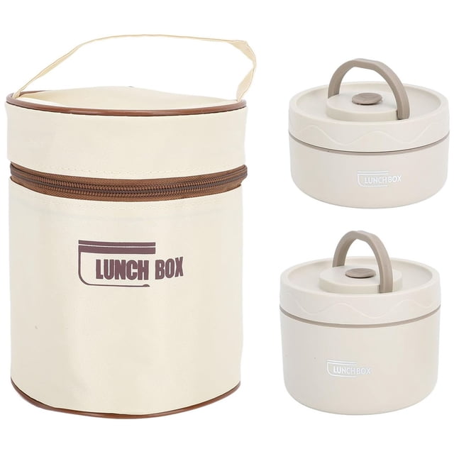Caja Térmica de Acero Inoxidable 304 con Tapa, Contenedor de Almuerzo Aislado Redondo Portátil para el Trabajo, Comedor Al Aire Libre (2 piezas)