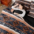 thumbnail image 4 of jejeloiu Vintage Boho Aztec 7 Pieces Bedding Comforter Set,Geometric Rhombus Triangle Full Bedding Set,Orange Black Fitted Sheet Flat Sheet For Teens,Ultra Soft Home Decor Reversible, 4 of 8