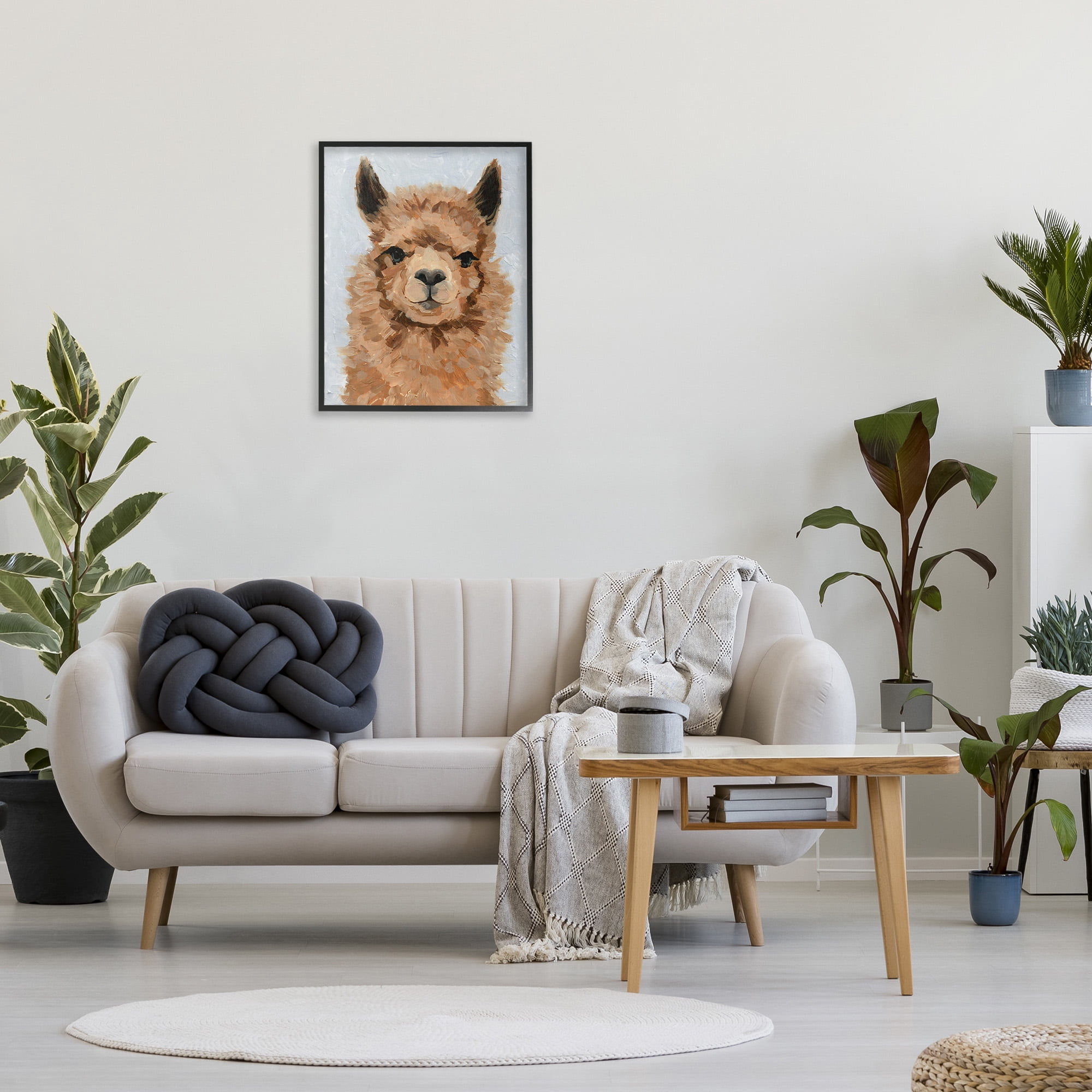 Stupell Industries Fuzzy Llama Painting Animals & Insects Painting Black Framed Art Print Wall Art, 24 x 30