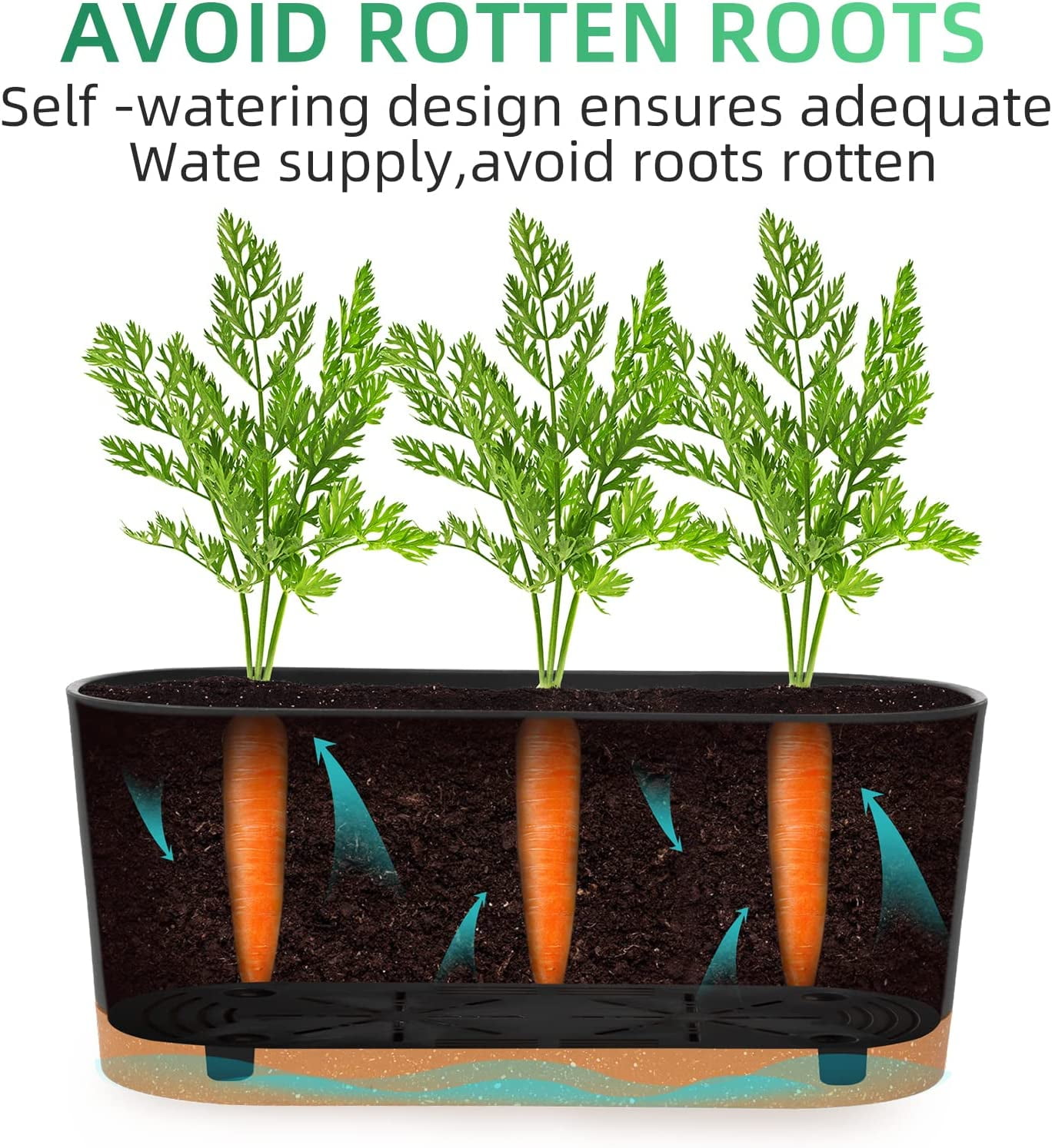 QCQHDU 2 Pack Window Boxes Planters,16”x 7" Self Watering Pots with Drainage Holes and Trays,Indoor Home Garden Modern Decorative Plant Pot for All House Plants Flowers Herbs (Dark Grey)