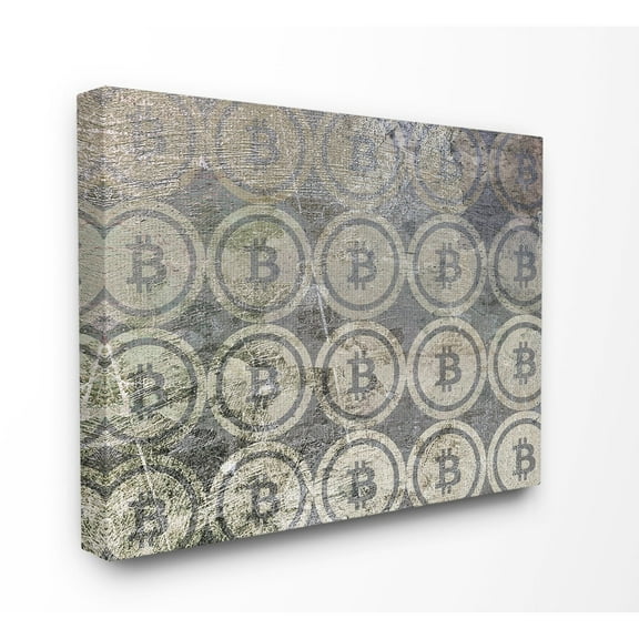 Stupell Industries Bitcoin Pattern on Surface Typography Painting Gallery Wrapped Canvas Art Print Wall Art, 24 x 30