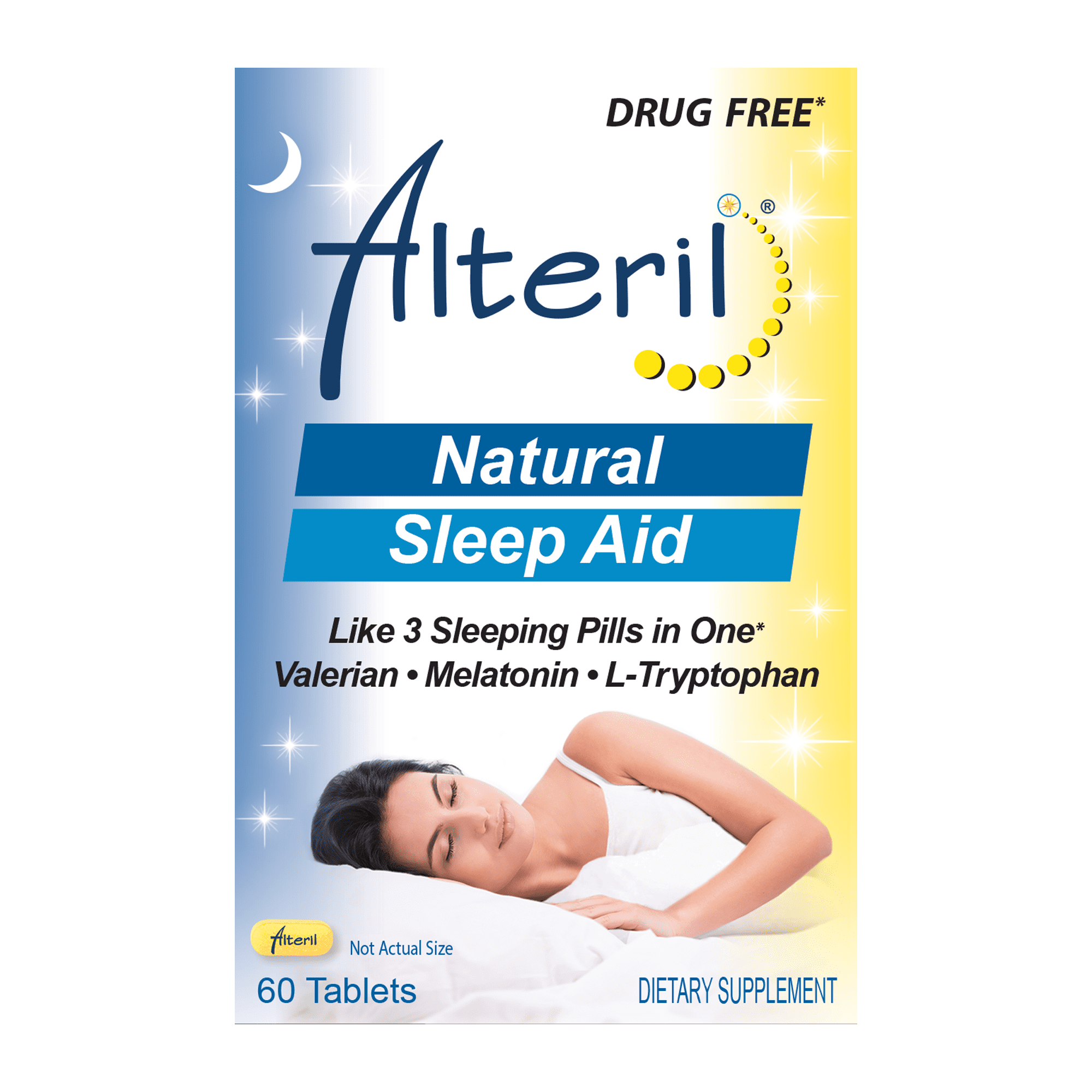 Alteril Sleep Aid Tablets with 60 count, 5 mg Melatonin, L-Tryptophan & Valerian - Drug-Free, Non-Habit Forming