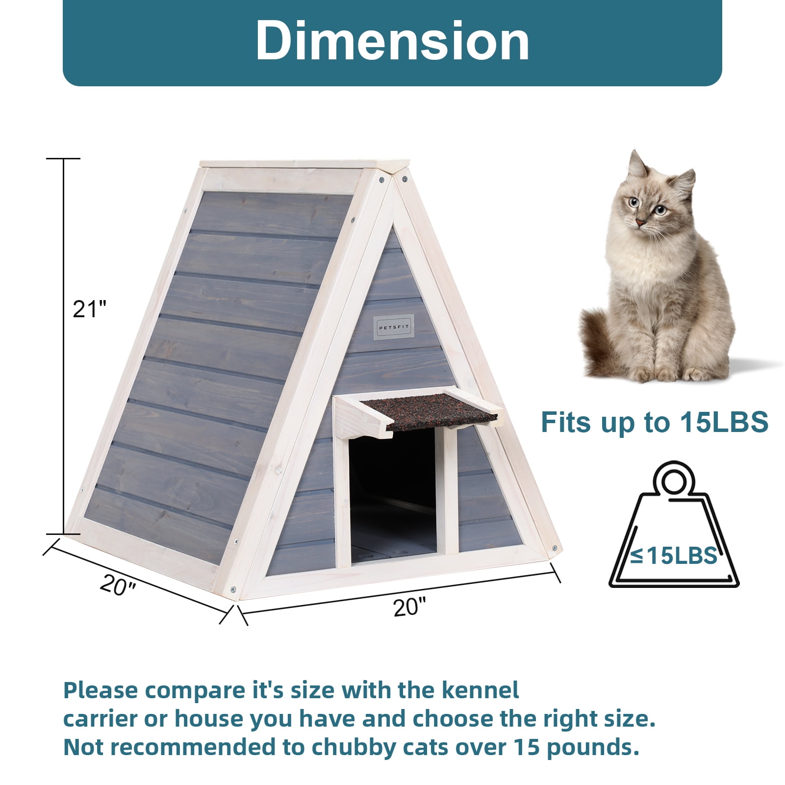Petsfit Outdoor Cat House Weatherproof, Outside Feral Cat House with Escape Door,Outdoor Indoor Pet House for Small Animal,Solid