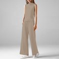 thumbnail image 2 of BLOCLOALO 2 Piece Lounge Set Sleeveless Tops Fashion Solid Color Women's Half Summer Half High Neck Trousers Two Set Tunic Tops Sweatpants and Sweatshirt Set Soft Lounge Sets for Women Khaki M, 2 of 5