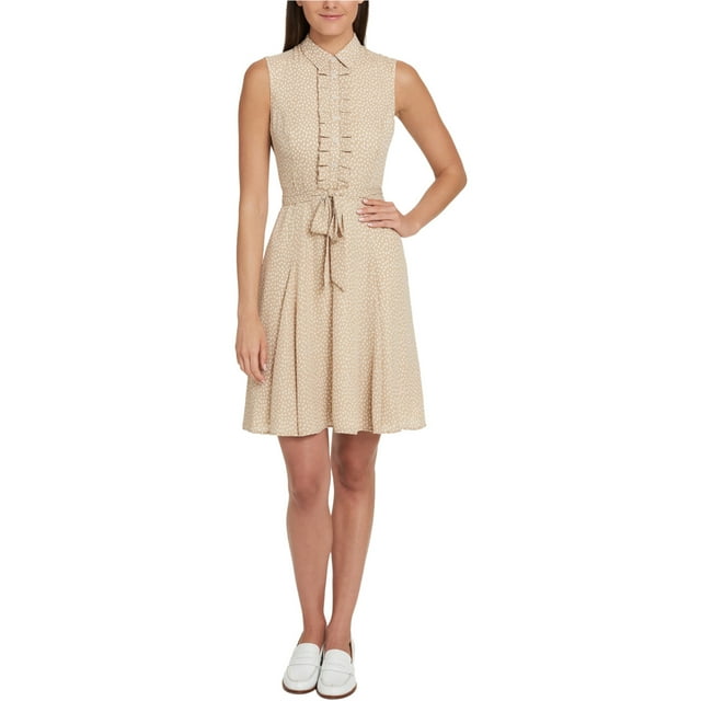 Tommy Hilfiger Vestido camisero con volantes para mujer, Beige, 14