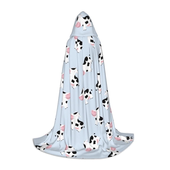 Honeii Cute Farm Cow Print Poncho Cape, Cloak Coat, Snuggly Hooded Wearable Blanket, Hooded Cape For Teenagers,Halloween Costumes-Medium