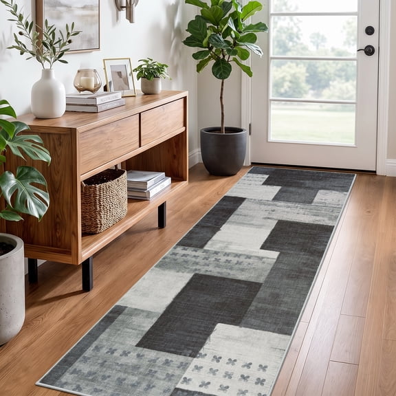 Aonewoe 2'x6' Runner Rug Washable Runner Rugs for Hallway 6 Feet Gray Kitchen Hallway Runner Abstract Low Pile Carpet Runners for Bedroom Laundry Entryway